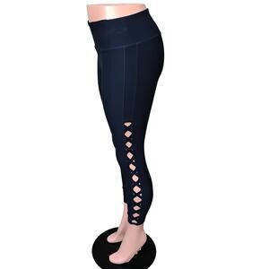 Vogo Athletica Leggings Size Small Navy Blue Latice Cut Outs On Sides